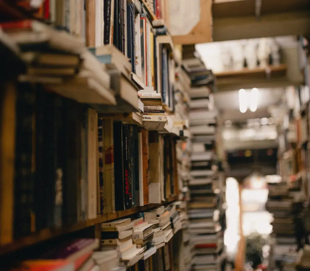 Shelves full of books at a library